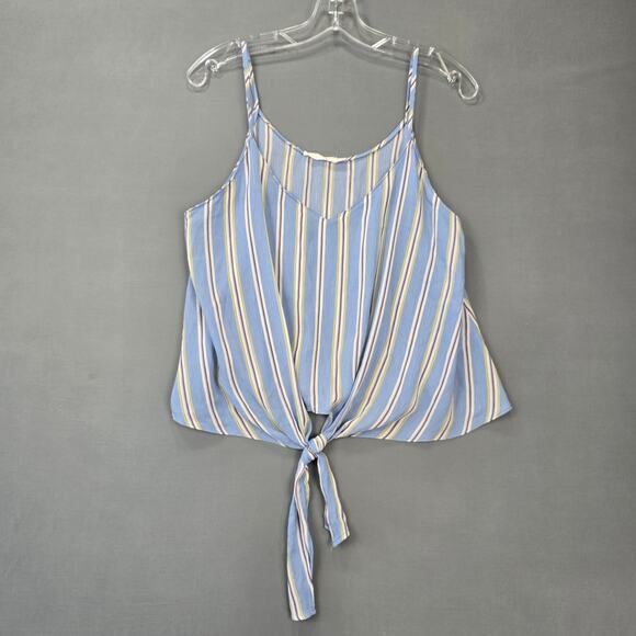 Lush Blue Tank Top Preppy Stripe Tie Waist Spaghetti Straps Womens Size XL Shirt - Picture 2 of 6